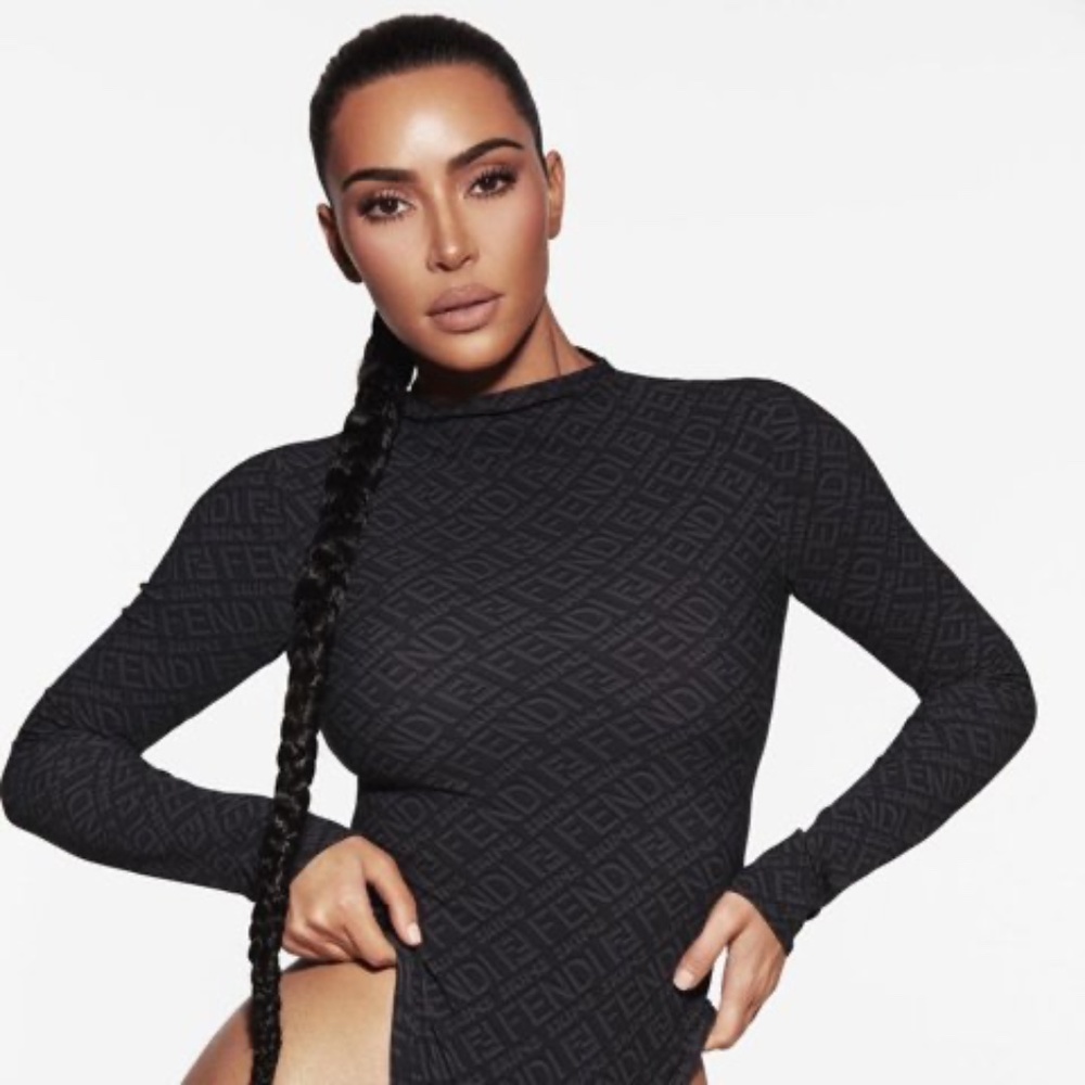 Fendi x Skims Mock Neck Long Sleeve Bodysuit Black XXS